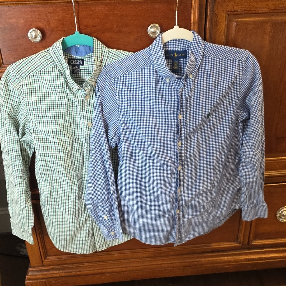 Ralph Lauren Blue&White Checked Button Down,Chaps Checked Blue&Green Button Down